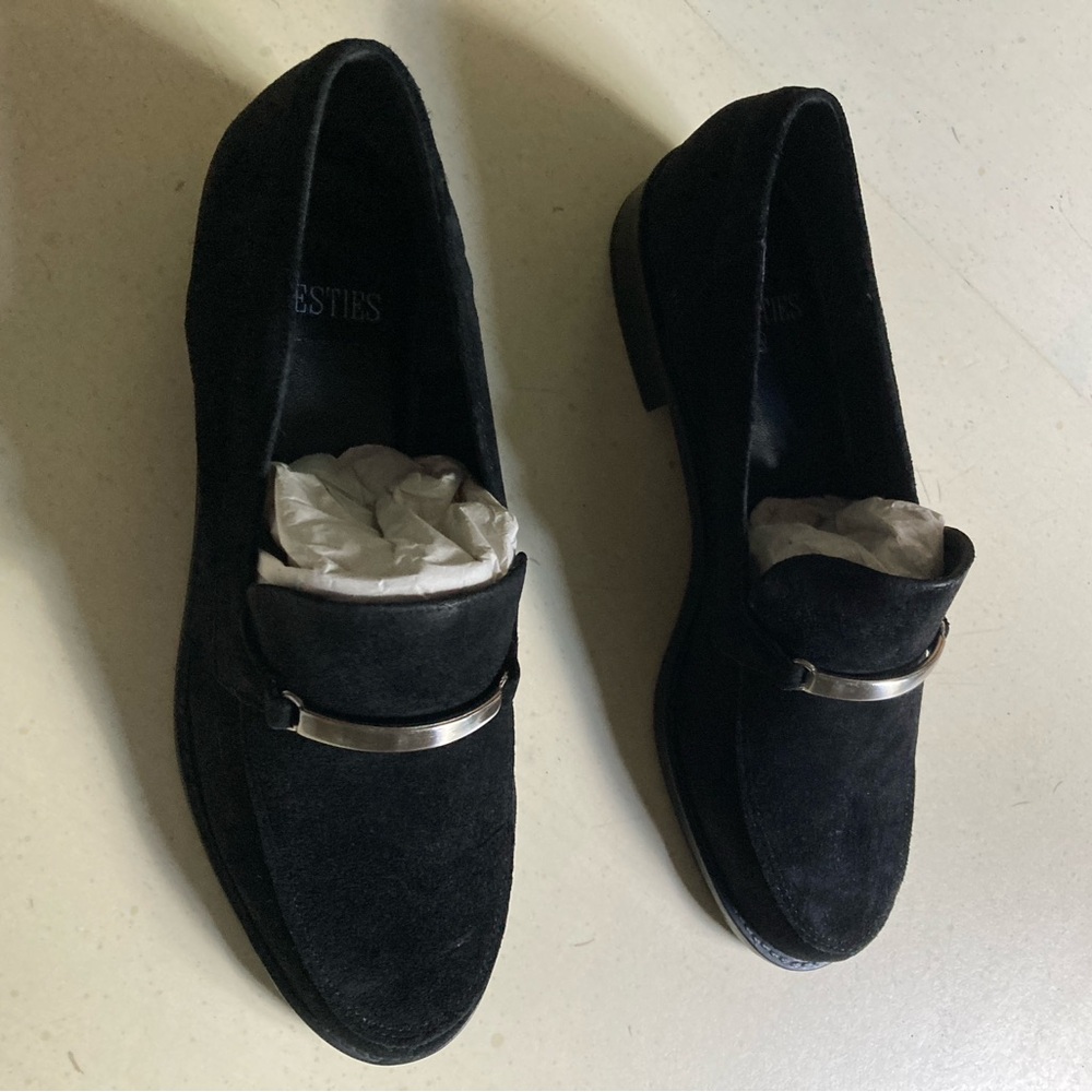 Black Textured Flats with Metallic Detail